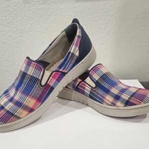 Dansko Women’s Belle Madras Plaid Canvas Slip On Comfort Sneaker Sz 41/US10.5-11